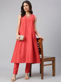 Janasya Women's Red Art Silk Solid Kurta With Pant - Distacart