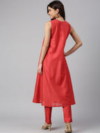 Janasya Women's Red Art Silk Solid Kurta With Pant - Distacart