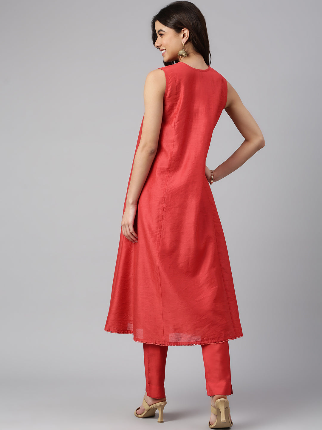 Janasya Women's Red Art Silk Solid Kurta With Pant - Distacart