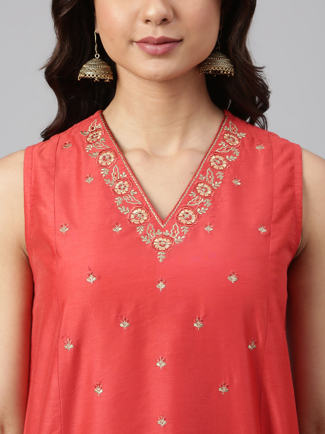 Janasya Women's Red Art Silk Solid Kurta With Pant - Distacart