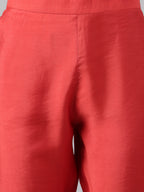Janasya Women's Red Art Silk Solid Kurta With Pant - Distacart
