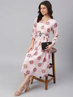Janasya Women's Peach Georgette Floral Printed Flared Western Dress - Distacart