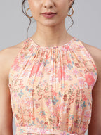 Janasya Women's Peach Georgette Floral Printed A-line Western Dress - Distacart