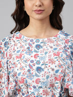 Janasya Women's White Georgette Floral Printed Flared Western Dress - Distacart