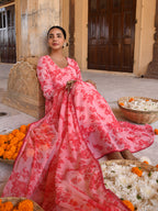 Janasya Women's Peach Georgette Floral Print Kurta With Flared Palazzo And Dupatta - Distacart