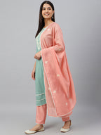Janasya Women's Green Poly Silk Embroidered Kurta With Pant And Dupatta - Distacart