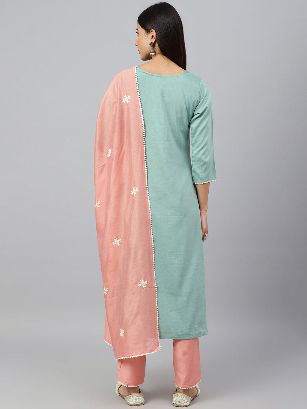 Janasya Women's Green Poly Silk Embroidered Kurta With Pant And Dupatta - Distacart