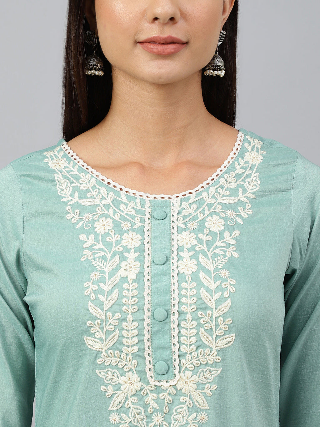 Janasya Women's Green Poly Silk Embroidered Kurta With Pant And Dupatta - Distacart