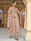 Janasya Women's Rose Gold Poly Silk Floral Embroidery Kurta With Pant And Dupatta - Distacart