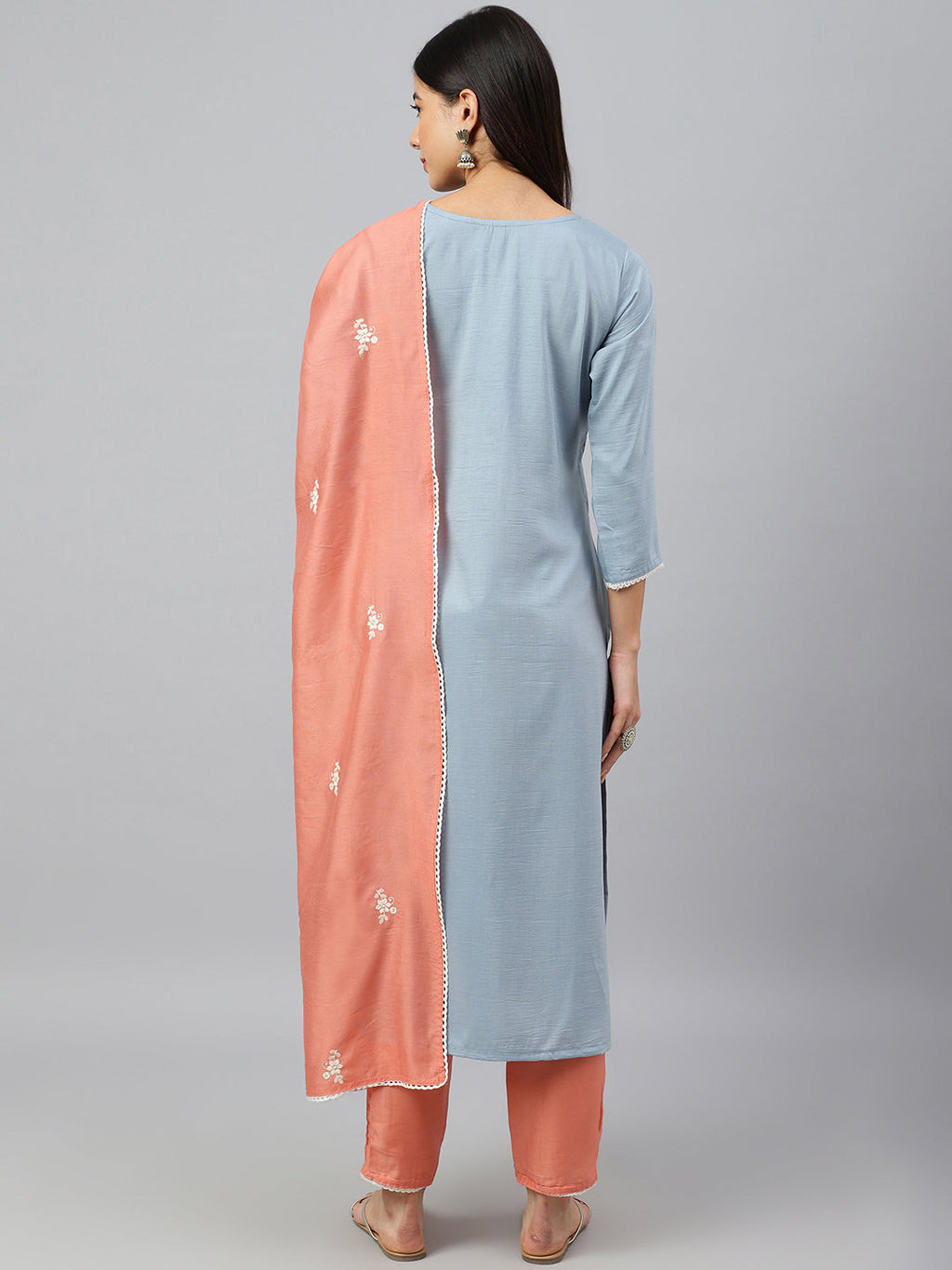 Janasya Women's Grey Poly Silk Floral Embroidery Kurta With Pant And Dupatta - Distacart