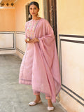 Janasya Women's Mauve Poly Silk Floral Embroidery Kurta With Pant And Dupatta - Distacart