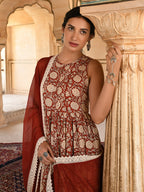 Janasya Women's Rust Cotton Floral Print Kurta With Palazzo And Dupatta - Distacart