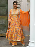 Janasya Women's Mustard Cotton Embroidered Kurta With Palazzo And Dupatta - Distacart