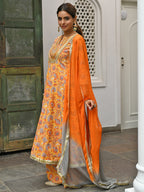 Janasya Women's Mustard Cotton Embroidered Kurta With Palazzo And Dupatta - Distacart