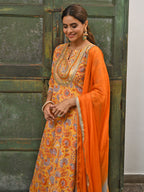 Janasya Women's Mustard Cotton Embroidered Kurta With Palazzo And Dupatta - Distacart