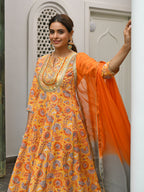 Janasya Women's Mustard Cotton Embroidered Kurta With Palazzo And Dupatta - Distacart