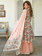 Janasya Women's White Cotton Floral Block Print Kurta With Sharara And Dupatta - Distacart