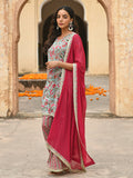 Janasya Women's Sea Green Cotton Floral Block Print Kurta With Palazzo And Dupatta - Distacart
