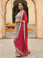 Janasya Women's Sea Green Cotton Floral Block Print Kurta With Palazzo And Dupatta - Distacart