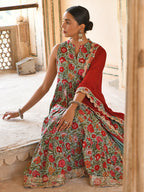 Janasya Women's Sea Green Cotton Floral Block Print Kurta With Pant And Dupatta - Distacart