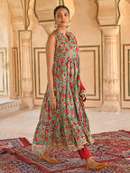 Janasya Women's Sea Green Cotton Floral Block Print Kurta With Pant And Dupatta - Distacart