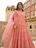 Janasya Women's Dusty Rose Cotton Embellished Kurta With Pant And Dupatta - Distacart