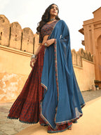 Janasya Women's Maroon Cotton Block Print Lehenga Choli With Dupatta - Distacart