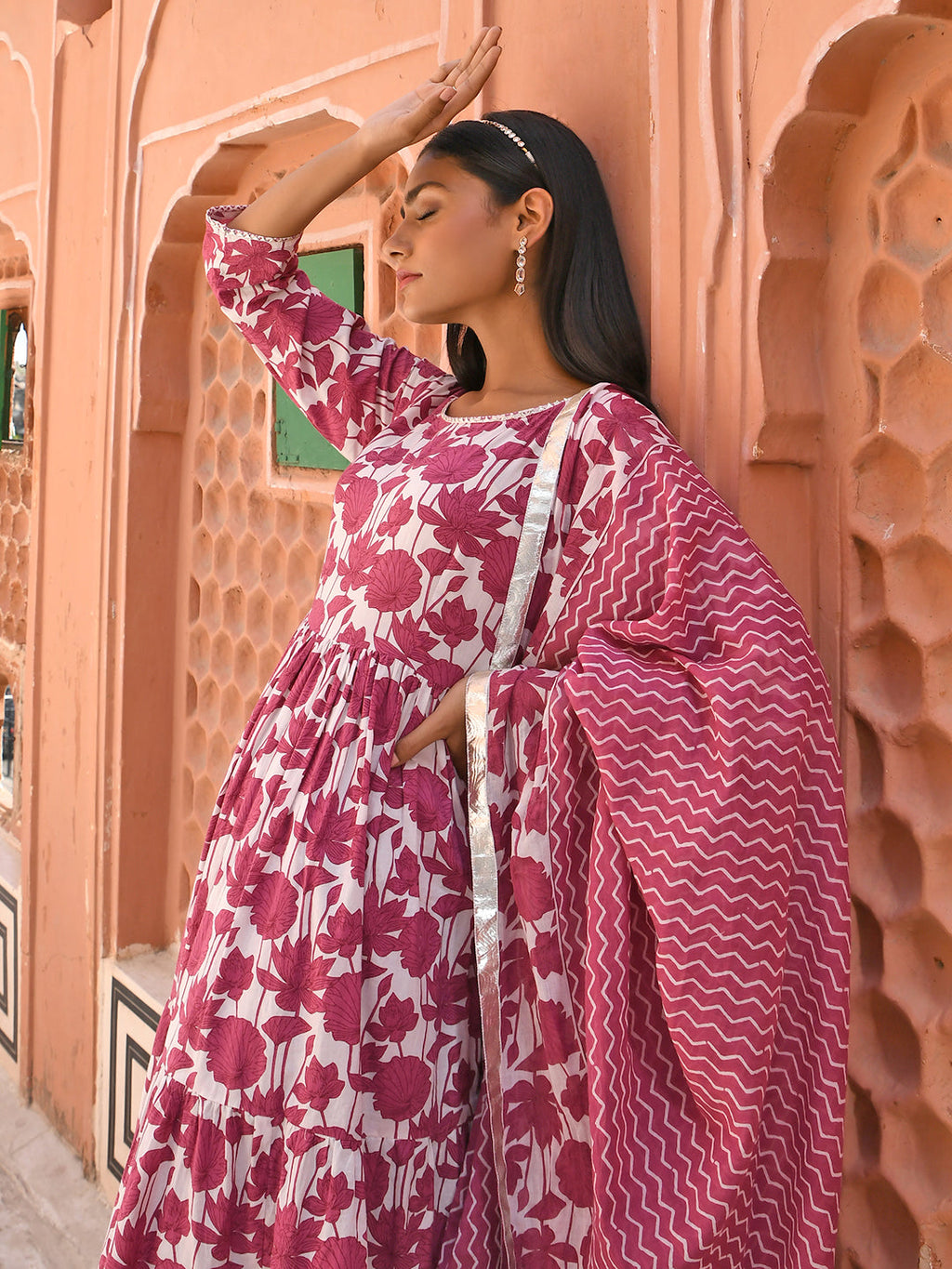 Janasya Women's White Cotton Floral Print Kurta With Palazzo And Dupatta - Distacart
