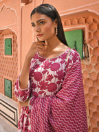 Janasya Women's White Cotton Floral Print Kurta With Palazzo And Dupatta - Distacart