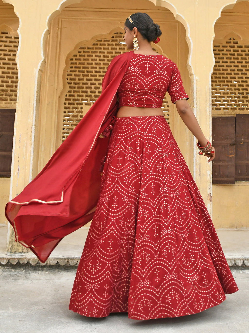 Janasya Women's Maroon Rayon Ethnic Motifs Foil Print Lehenga Choli With Dupatta - Distacart