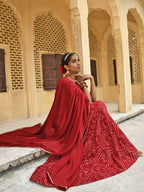 Janasya Women's Maroon Rayon Ethnic Motifs Foil Print Lehenga Choli With Dupatta - Distacart