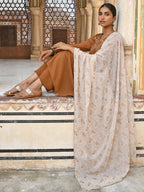 Janasya Women's Brown Georgette Floral Embroidery Kurta With Palazzo And Dupatta - Distacart