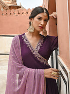 Janasya Women's Wine Georgette Solid Kurta With Dupatta - Distacart
