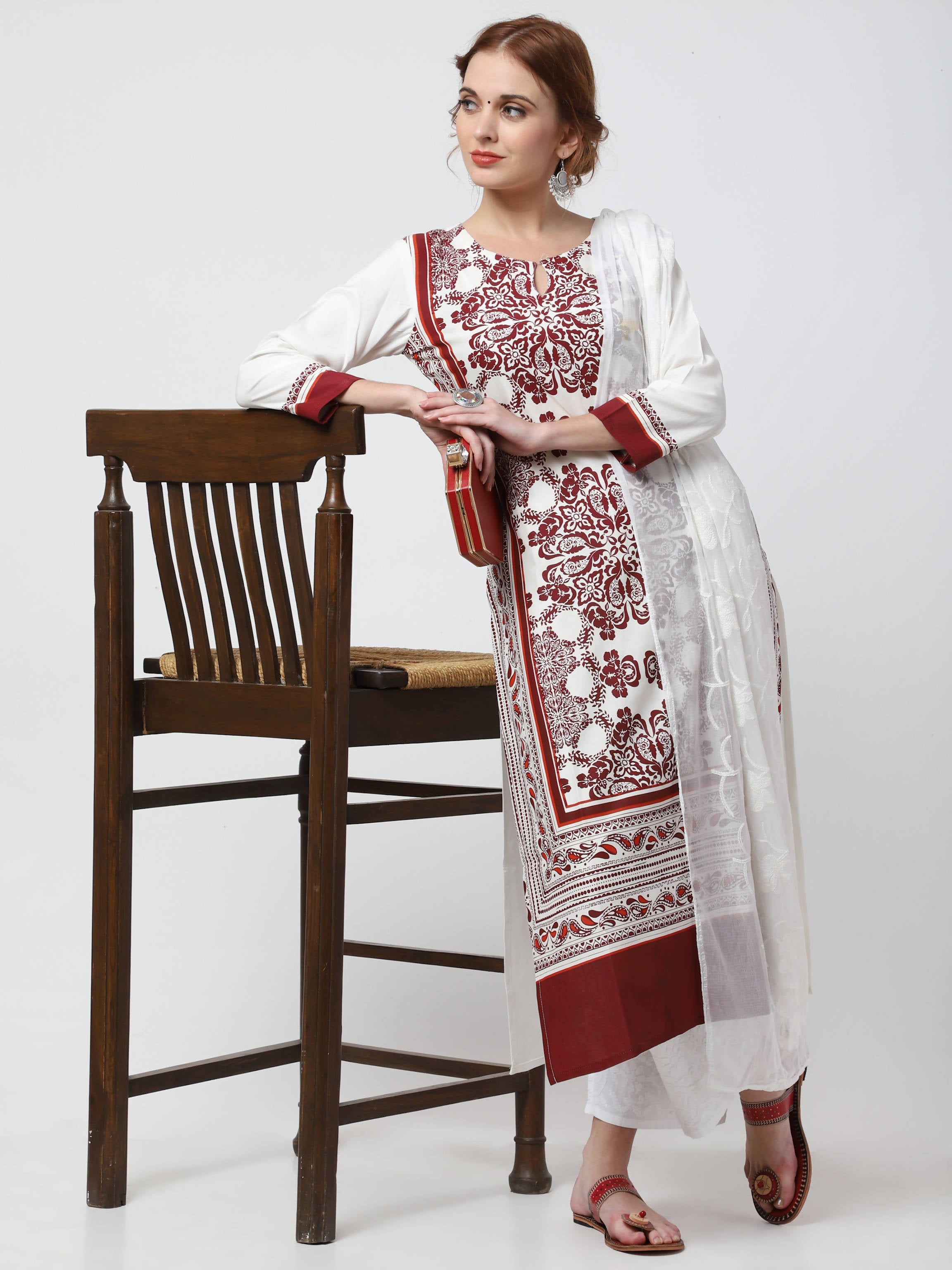 Cheera Kurta With Chikankari Palazzo & Embroidered Dupatta Set (CH092KPD)