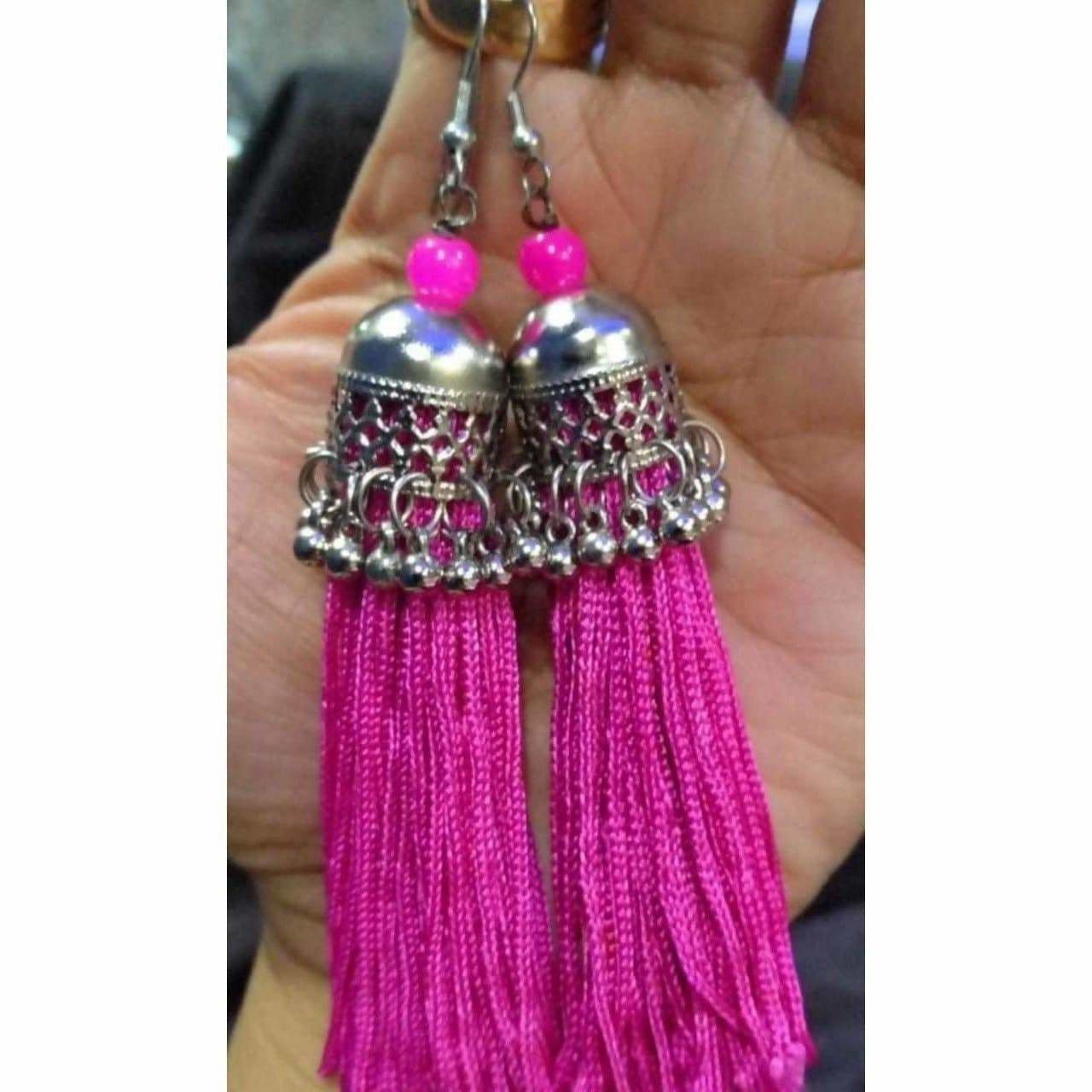 Latest Fashion Pink Hanging Threads In Jhumka Earrings