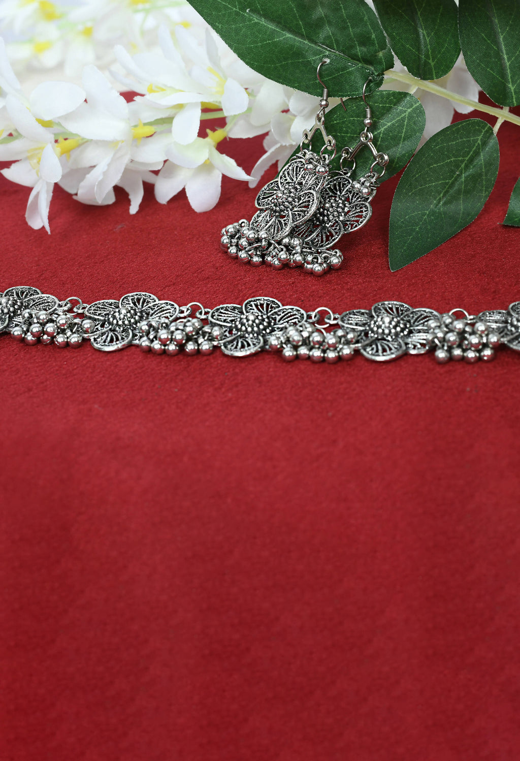 Mominos Fashion Johar Kamal Silver-Plated Brass Finish Floral Desgin Choker For Women - Distacart