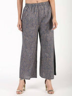 Aniyah Rayon Gold Print Flared Grey Palazzo (AN-155K)