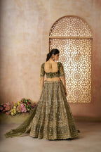 Kesar Fab Mehendi Net Hand_Woven Lehenga