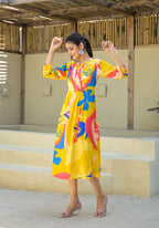 Juniper Women's Yellow Floral Printed Muslin A-Line Dres - Distacart