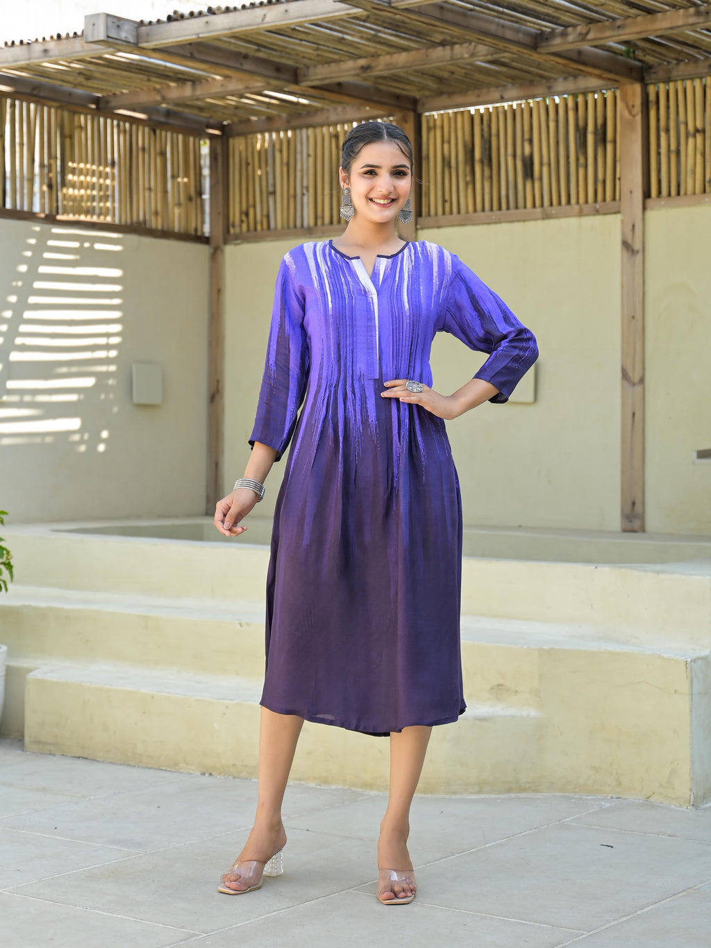Juniper Purple women muslin dress with vibrant tie & dye print - Distacart
