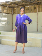 Juniper Purple women muslin dress with vibrant tie & dye print - Distacart