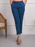 Juniper Blue Solid Cotton Pants With Partially Elasticated Waistband And Two Side Pockets - Distacart
