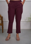 Juniper Women's Burgundy Solid Cotton Pants With Partially Elasticated Waistband And Two Side Pockets