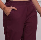 Juniper Women's Burgundy Solid Cotton Pants With Partially Elasticated Waistband And Two Side Pockets
