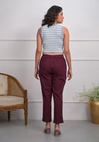 Juniper Women's Burgundy Solid Cotton Pants With Partially Elasticated Waistband And Two Side Pockets