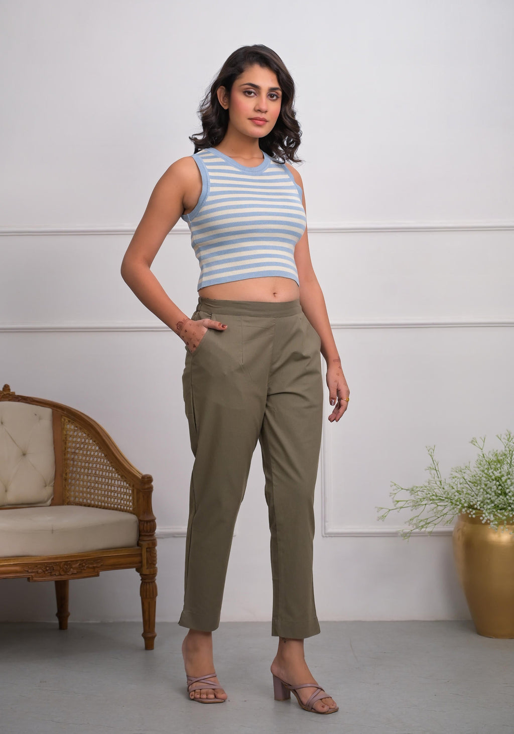 Juniper Charcoal Solid Cotton Pants With Partially Elasticated Waistband And Two Side Pockets - Distacart