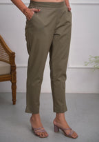 Juniper Charcoal Solid Cotton Pants With Partially Elasticated Waistband And Two Side Pockets - Distacart