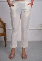 Juniper Women's Off White Solid Cotton Pants With Partially Elasticated Waistband And Two Side Pockets