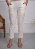 Juniper Off White Solid Cotton Pants With Partially Elasticated Waistband And Two Side Pockets - Distacart