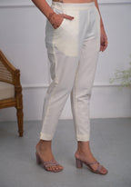 Juniper Women's Off White Solid Cotton Pants With Partially Elasticated Waistband And Two Side Pockets
